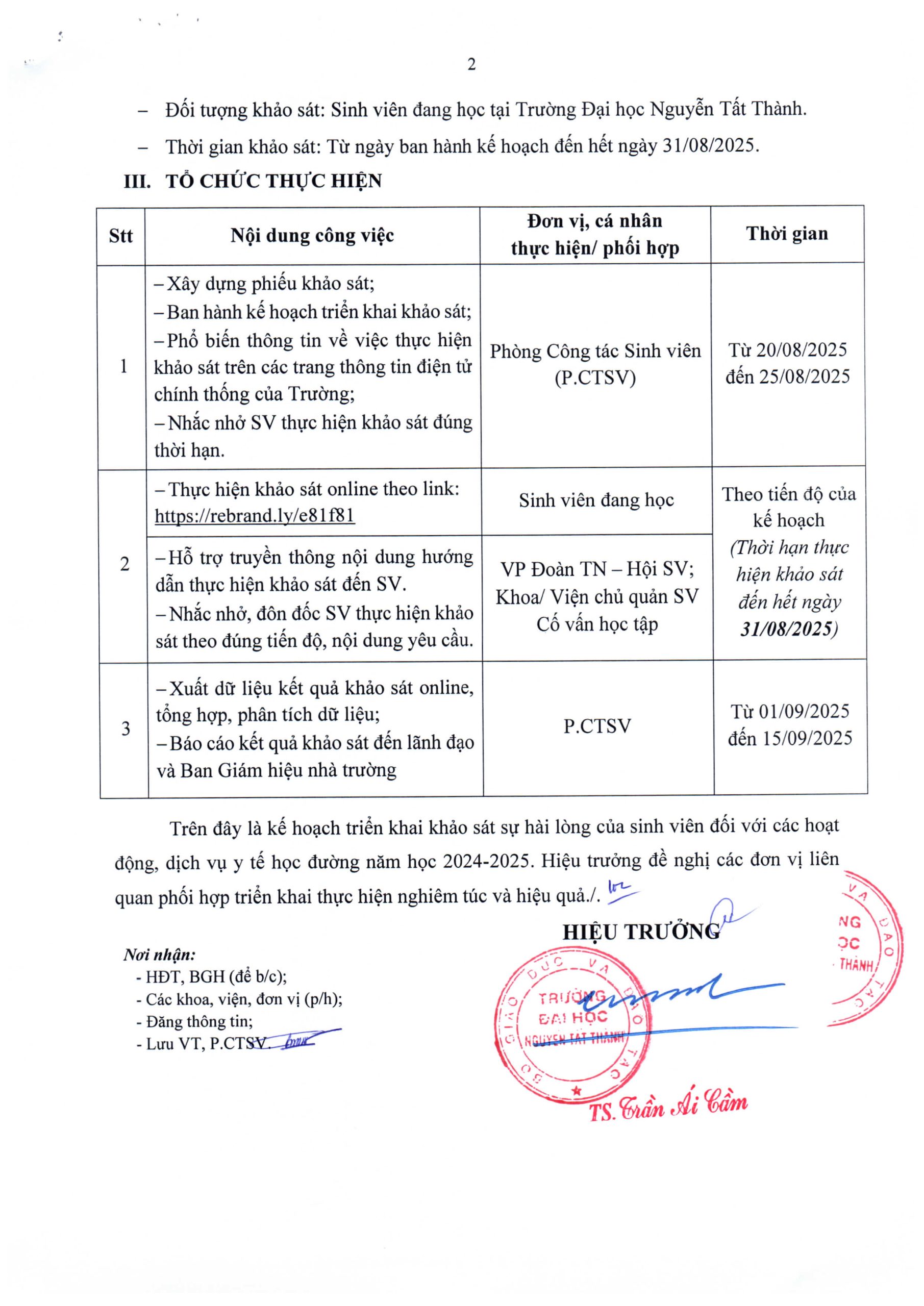 Khảo sát sinh viên về hoạt động, dịch vụ y tế học đường 2024-2025