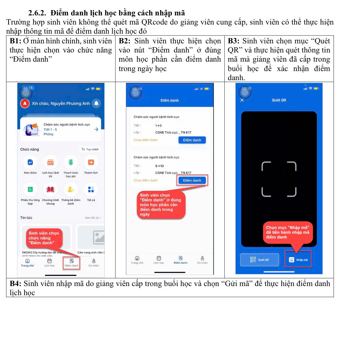 Hướng dẫn Tân sinh viên điểm danh khi học tại trường