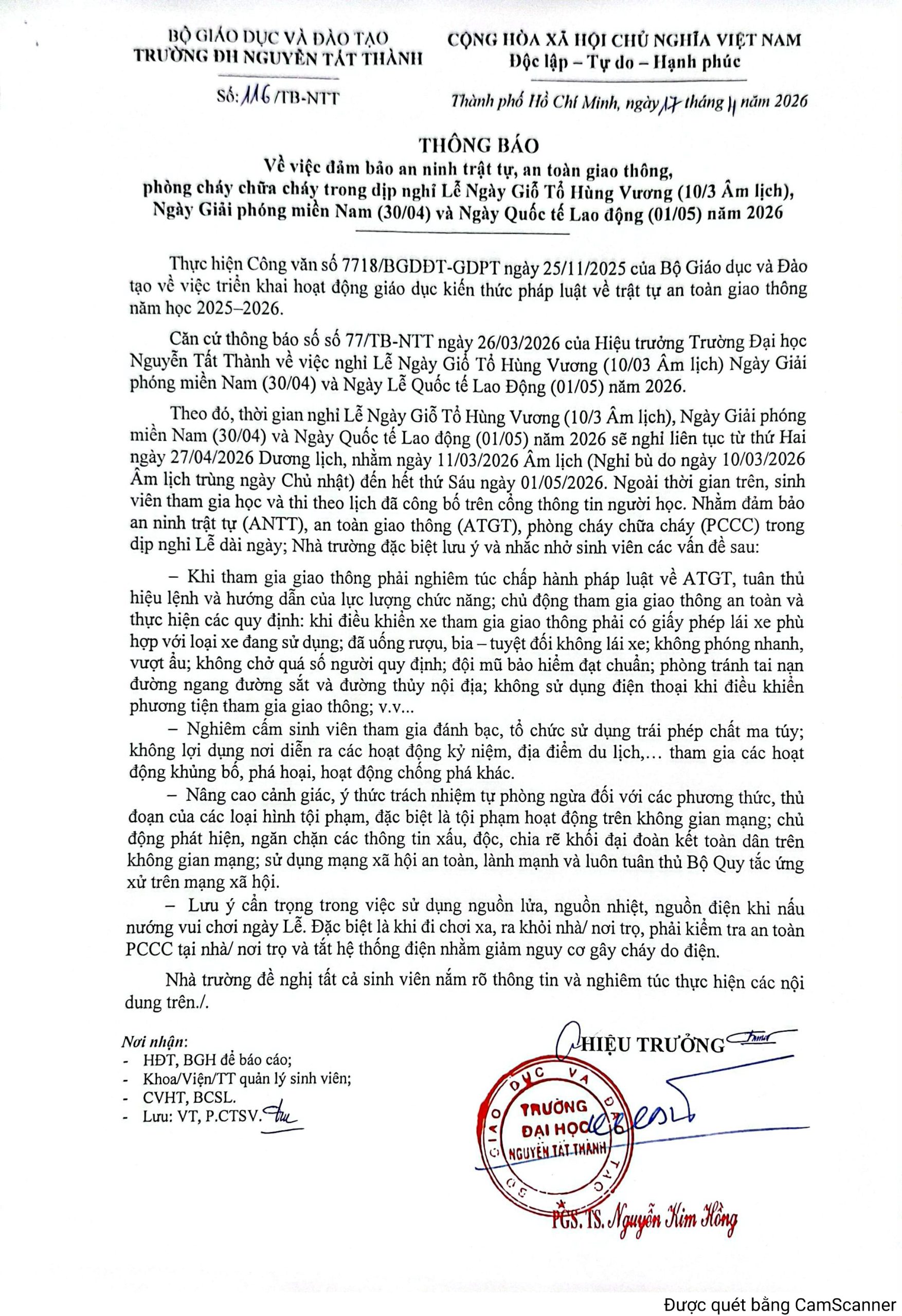 Đảm bảo An ninh trật tự - An toàn giao thông - Phòng cháy chữa cháy trong đại dịp Lễ Giổ Tổ Hùng Vương (10 tháng 3 AL), Ngày Giải phóng miền Nam (30/04) và Quốc tế Lao động (01/05) năm 2026