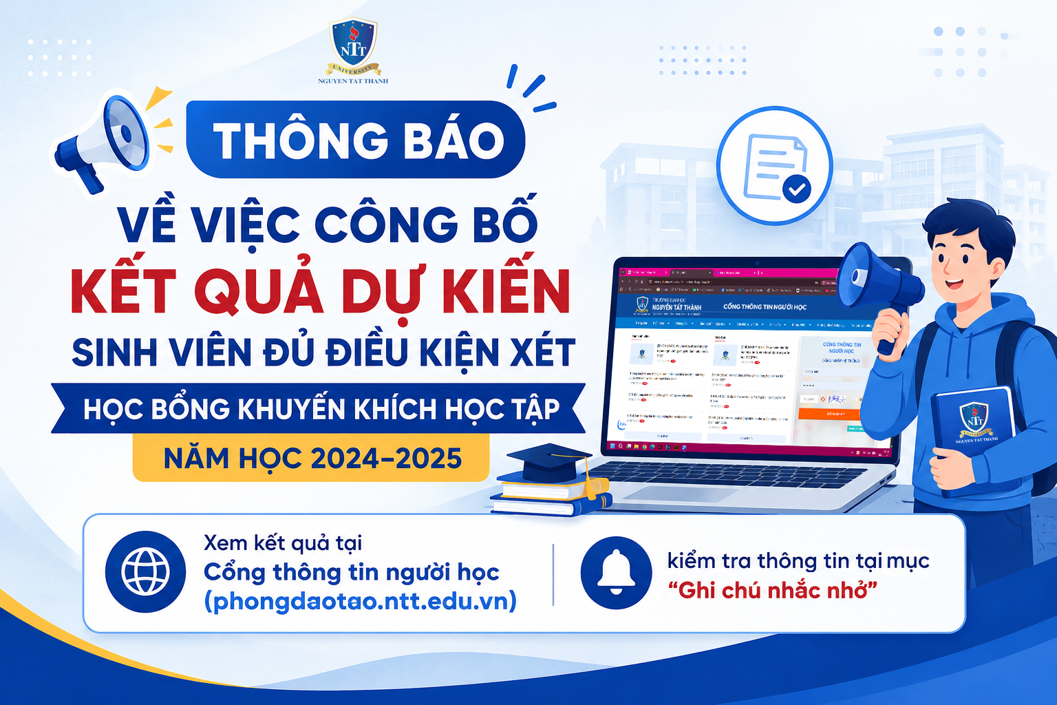 Công bố Kết quả dự kiến sinh viên đủ điều kiện xét học bổng khuyến khích học tập năm học 2024–2025