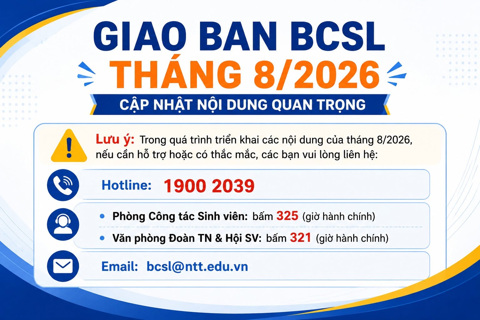 Giao ban BCSL tháng 8/2026 – cập nhật nội dung quan trọng