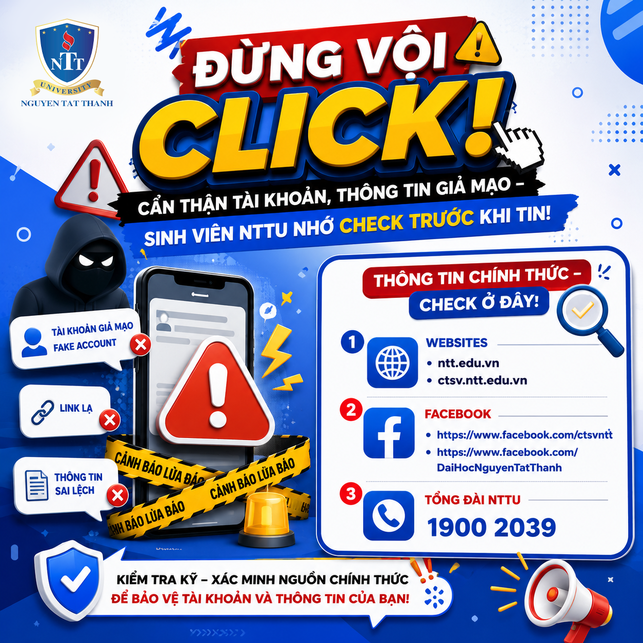 Đừng vội click! Sinh viên NTTU cảnh giác với tài khoản, thông tin giả mạo
