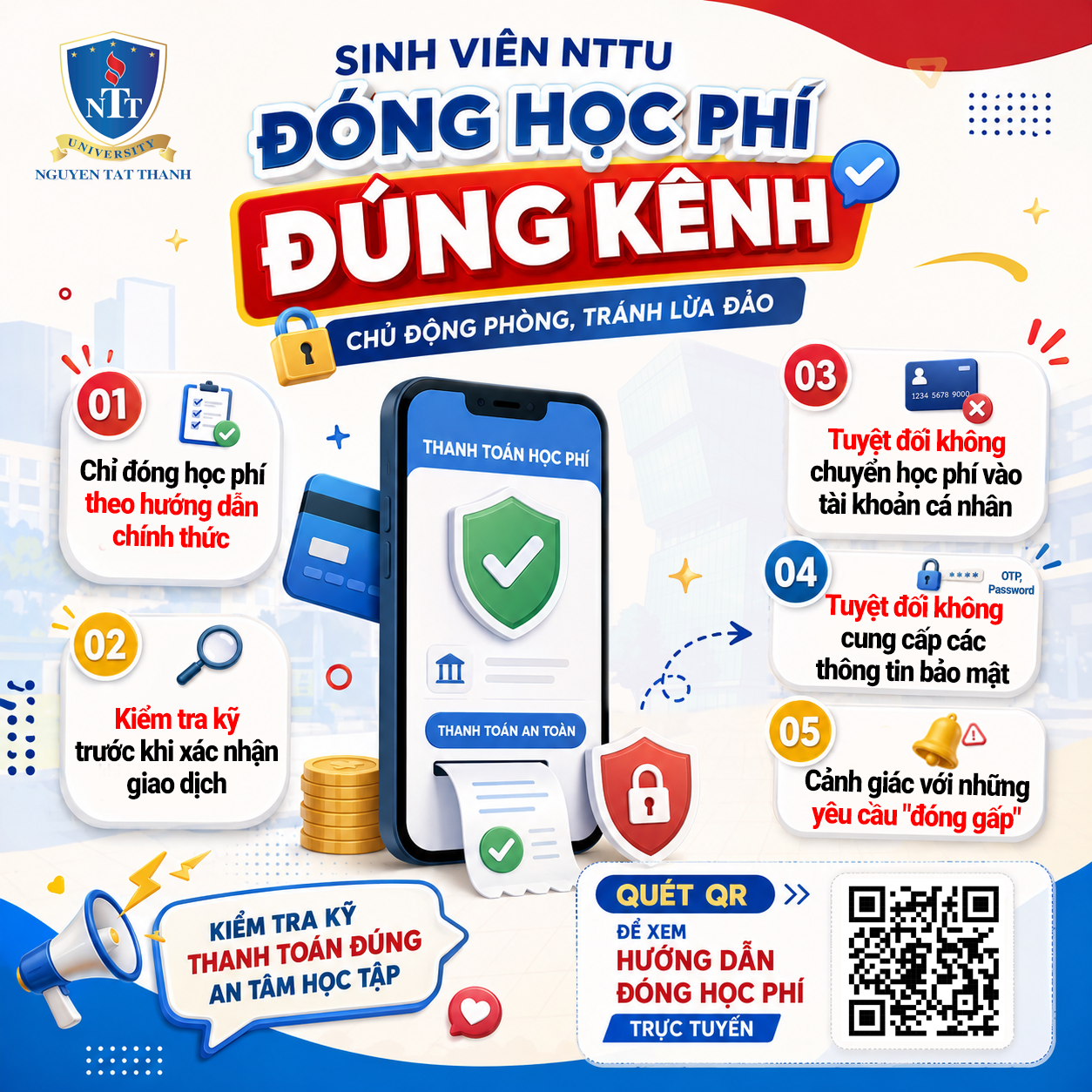 Sinh viên NTTU đóng học phí đúng kênh – Chủ động phòng, tránh lừa đảo