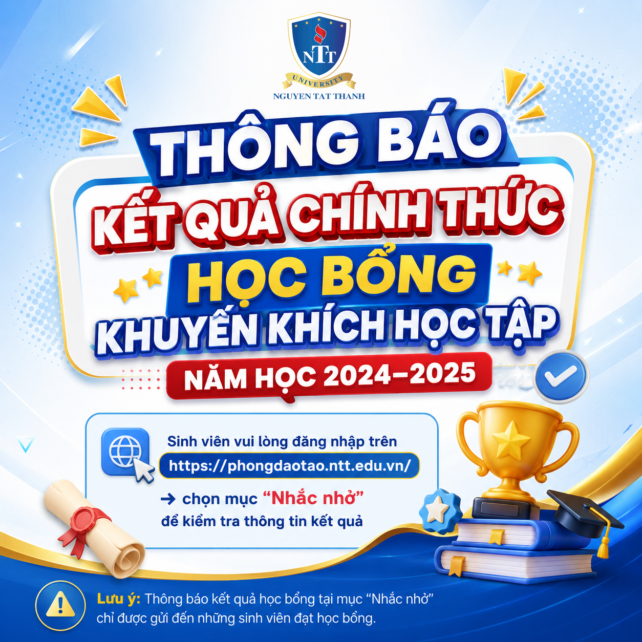 Thông báo kết quả chính thức học bổng khuyến khích học tập năm học 2024–2025